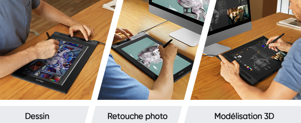 Le design de la tablette XP-Pen se distingue par sa forme différente de ses concurrents qui optent généralement pour une forme plus ronde. Malgré cette différence, le design demeure esthétique et agréable lors du dessin.