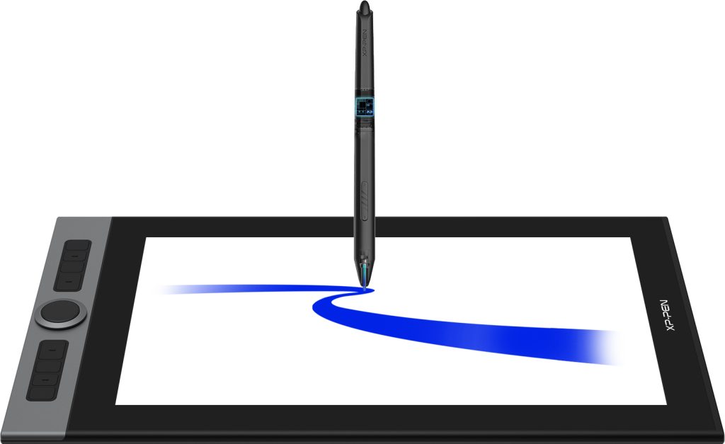 La XP-Pen Artist Pro 16 est livrée avec le stylet X3 Elite Plus, offrant plus de 8192 niveaux de pression, une inclinaison de 60 degrés, un bouton de raccourci programmable et une gomme digitale à l'arrière pour une correction rapide.